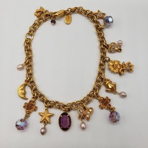 Kirks Folly Gold Tone Charm Bracelet w/14 charms